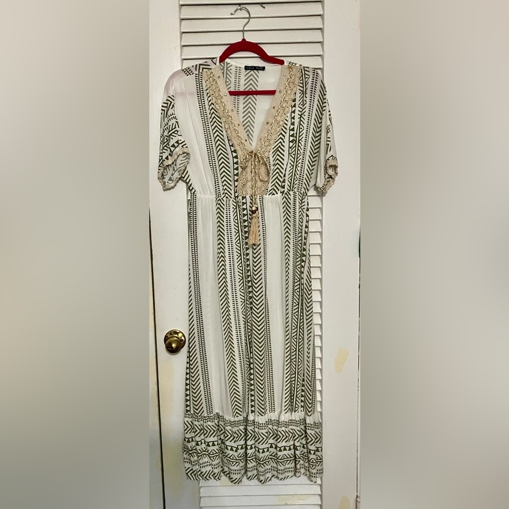NWOT Boho Green Lola Ruiz  Maxi Dress Fits Medium Purchased in Spain